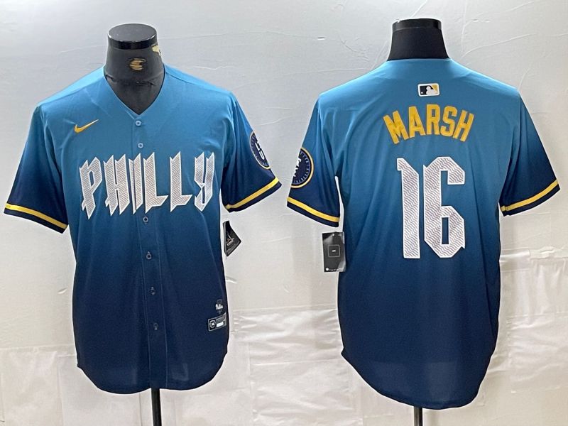 Men Philadelphia Phillies #16 Marsh Blue City Edition Nike 2024 MLB Jersey style 2